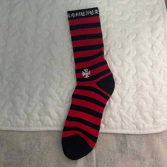 Chrome Hearts Red And Black Striped Knitted Crew Socks - Picture 4 of 6